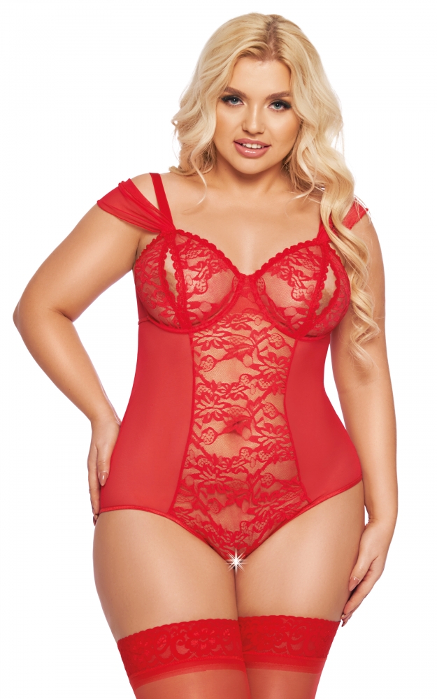 Боди с пикантным вырезом "Soft Line Dora" красное, XL 